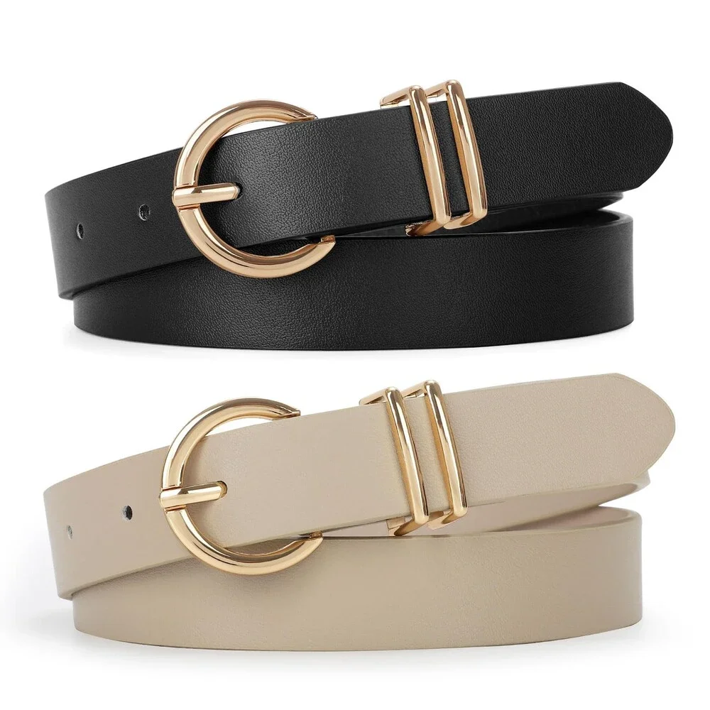 VONMELLI Girls Leather Belts 2-Pack Black Beige Small - NWOT